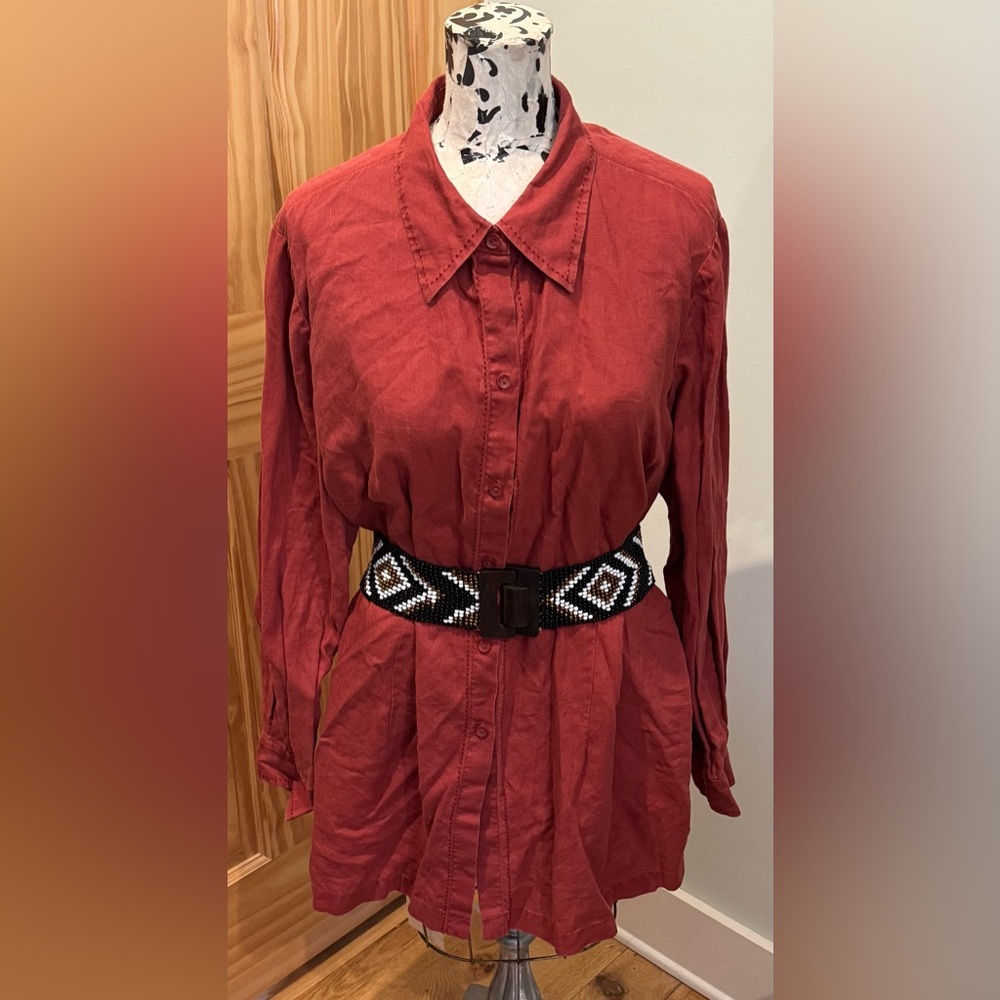 Venezia Jeans Red Boxy 100% Linen Long Sleeve Shirt